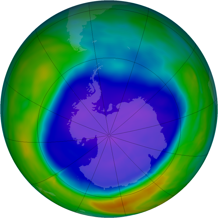 Antarctic ozone map for 25 September 2008